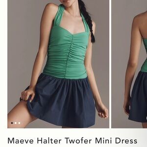 Maeve Green and Navy Halter Mini Dress